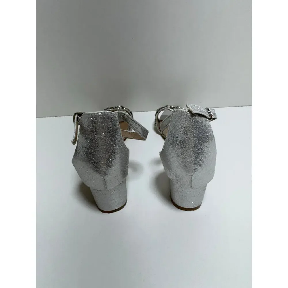 SheSole Women’s Open Toe Chunky Low Heels Silver Sequin Sz 41 US 10 Party